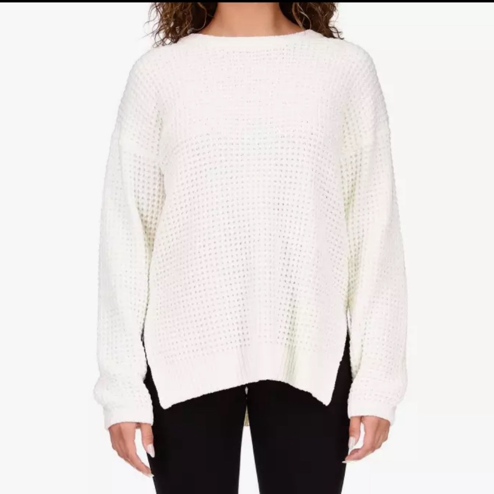Sanctuary Women's Ivory Long Sleeve Waffle Knit Oversized Sweater S